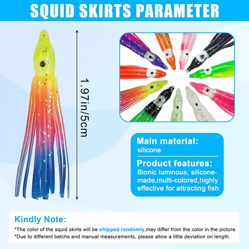 Luminous Squid Skirt Lure Soft Silicone Octopus Bait 5-12cm Assorted Colors Fresh Saltwater Night Bass Tuna Fishing Tackle - view 4
