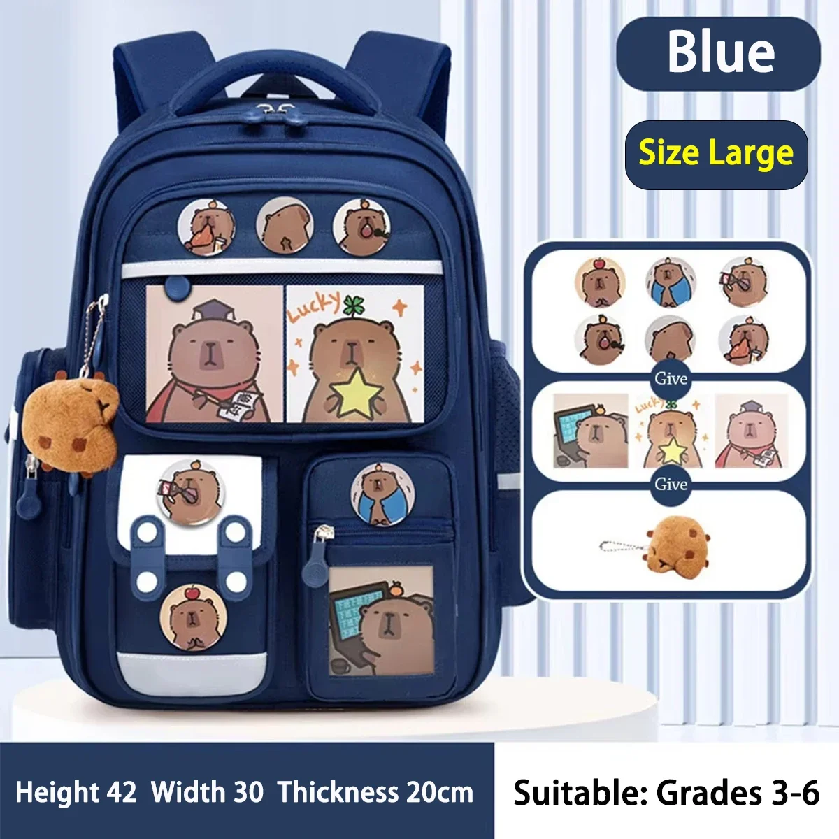 Capybara School Bag Waterproof Backpack Large Capacity Alleviate Burden Protecting Spine Widen Straps Backpack for Students Gift image 3