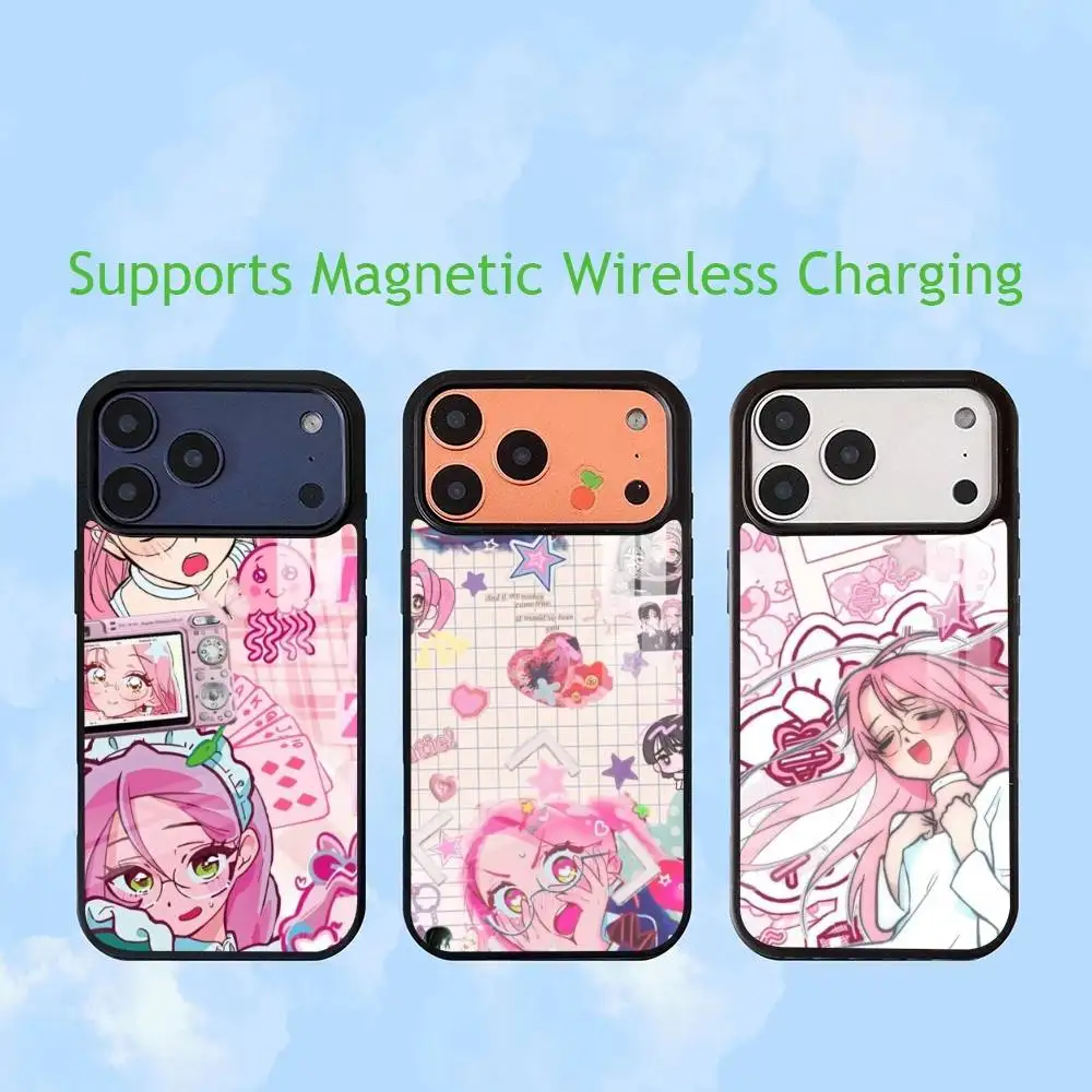 Alien Stage Sua Mizi  Luxury Glass Phone Case For iPhone17,16,15,14,13,12,11 Plus,Pro Allows magnetic wireless charging