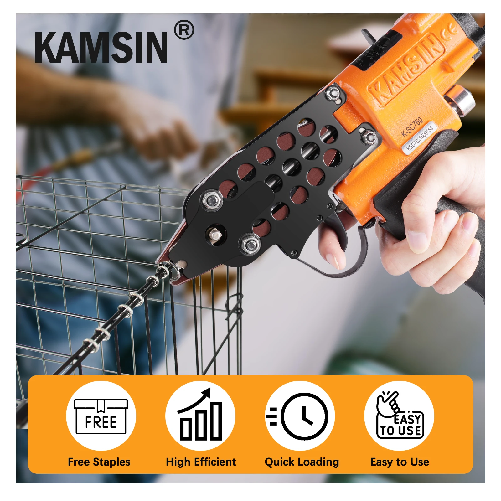 KAMSIN K-SC760 16 Gauge Air-Powered Hog Ring Gun & Brad Nailer 1/2