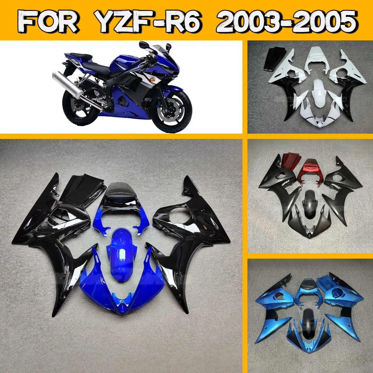 

2003 2004 2005 YZFR6 Blue White Motorcycle Body Cover Fairings for 03 04 05 Yamaha YZF R6 Injection Fairing Kit