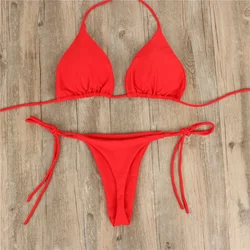 2022 Summer Solid Beach Swimsuit Swimsuits For Women Sexy Halter Swimwear Swimsuit Thong Female Bikini Sets Orange Pink Yellow