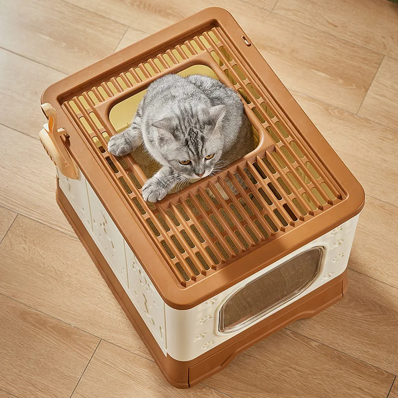 Fully Enclosed Foldable And Pull-Out Litter Box Designed For Easy Cleaning