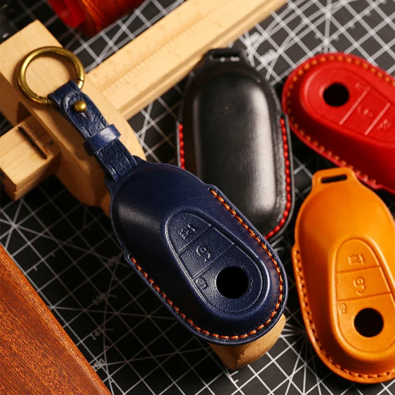 3D Genuine Leather Key Cover for Benz S400L S450 S500 Maybach Full Enclosed Anti-Scratch Fob Protector With Metal Ring - view 4