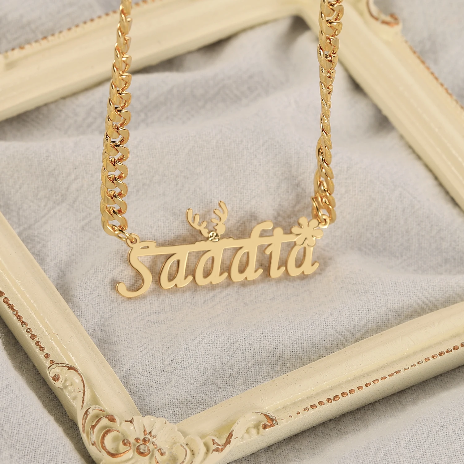 

Ожерелье с именем по индивидуальному заказу, рождественский дизайн оленя, позолоченные праздничные украшения на заказ для женщин