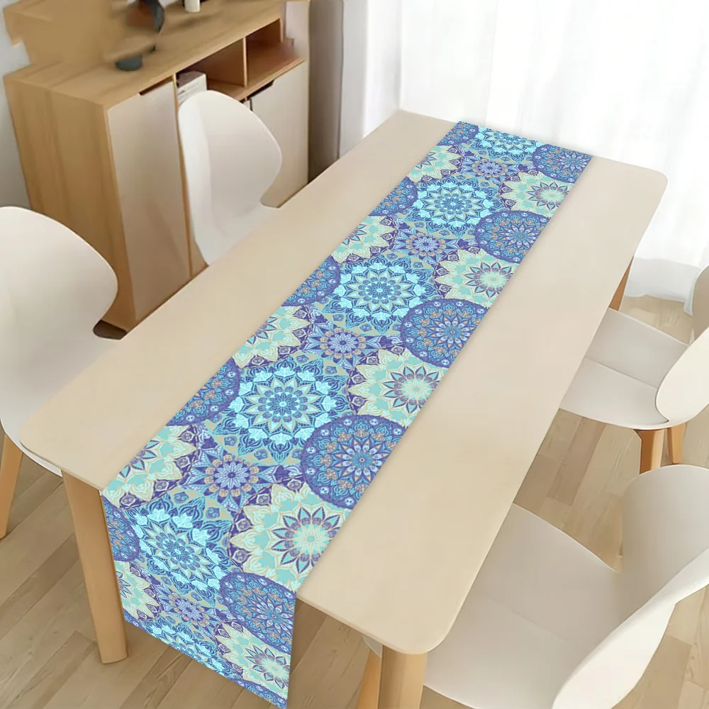Bohemian Mandala Table Runner Blue Purple Ethnic Floral Print Table Runner for Dining Table Home Wedding Party Tabletop Decor