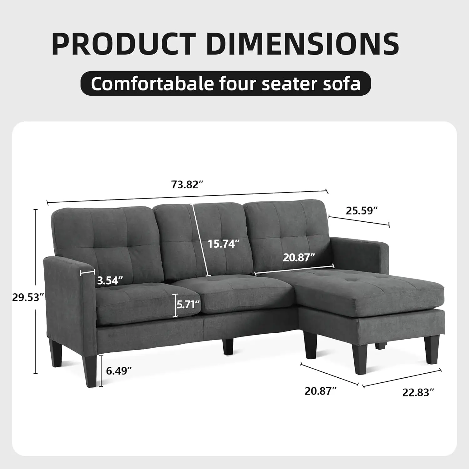 Divano componibile moderno a forma di L-divano letto convertibile divano letto Set con Chaise reversibile, Lounge Modular Cloud