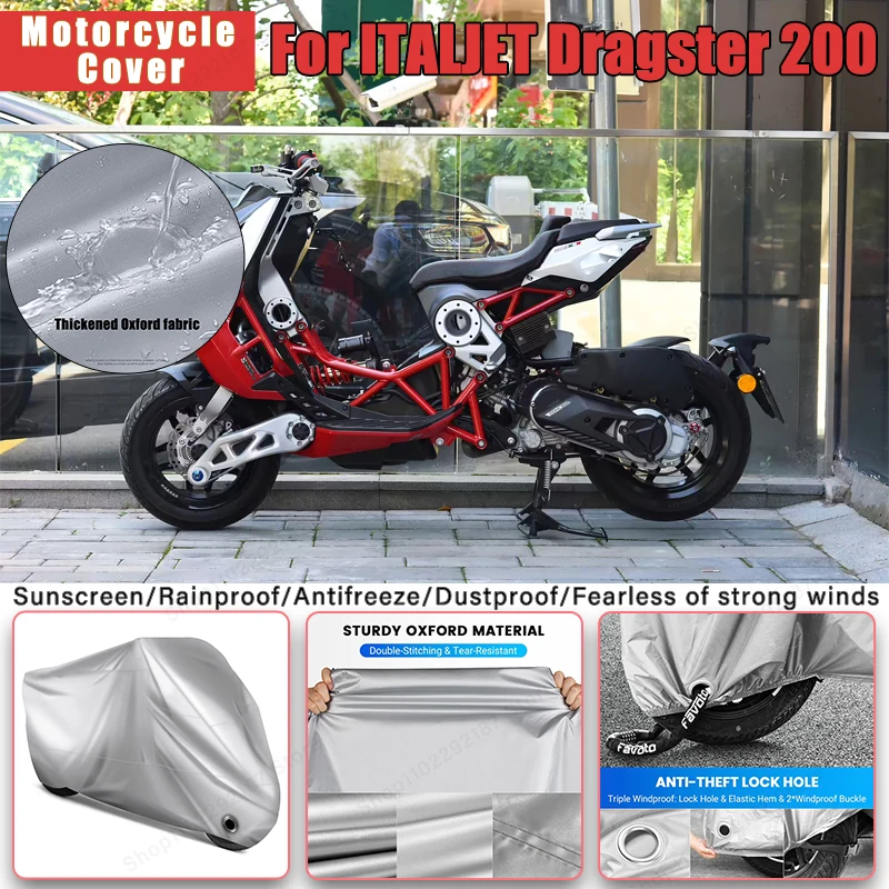 

For ITALJET Dragster 200 No Ear Motorcycle Cover - Outdoor Full Body Protection, Waterproof Dustproof Sunscreen Accessories