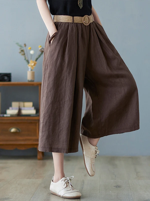 Retro Künstlerische Baumwolle Leinen Breite Bein Hosen Frauen Lose Hosen Rock Casual Vielseitige Abnehmen Sieben-Fuß Hosen