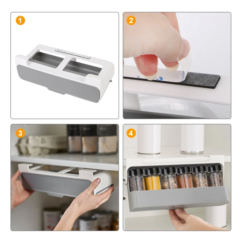 Self-adhesive Under Desk Drawer Hidden Seasoning Bottle Organizer Rack Kitchen Supplies Storage Spice Bottle Storage Rack