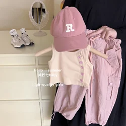 Set di abbigliamento per bambini T-shirt senza maniche + generale 2 pezzi Set di vestiti per bambini Set di vestiti per ragazze da 1 a 6 anni Set di vestiti per bambina