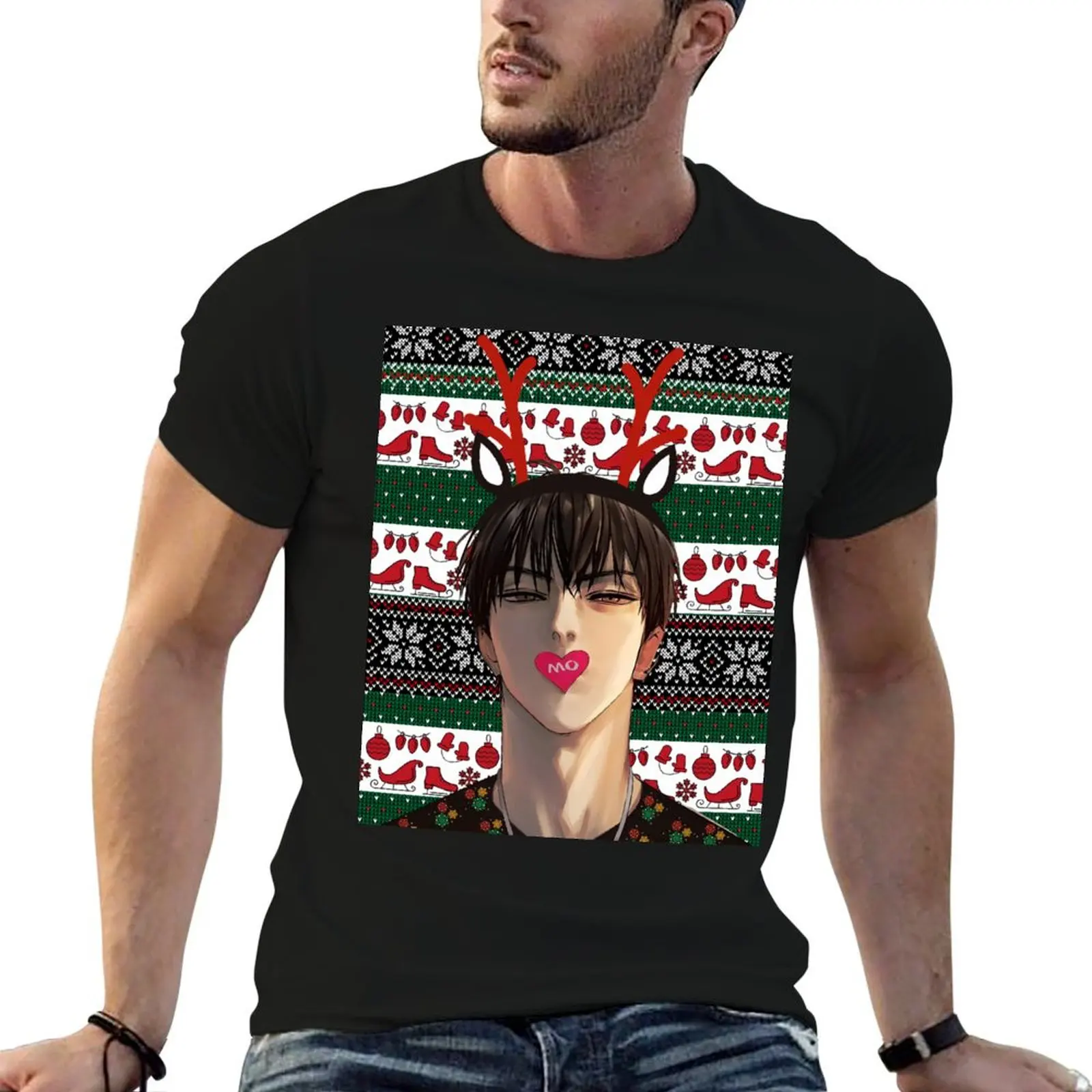 

19 days he tian christmas ugly sweater T-Shirt t shirt man plain t shirt men 100% cotton luxury brand T-Shirt