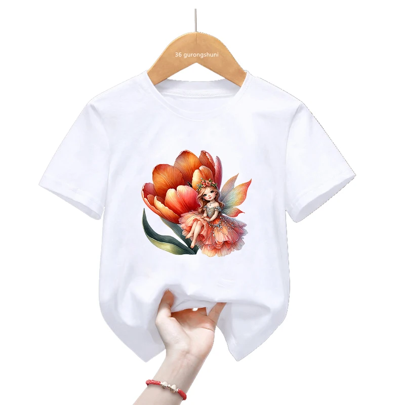 

Floral Fairy Printed Tshirt Girls Funny Kawaii Kids Clothes Summer Fashion Short Sleeve T-Shirt Harajuku Shirt