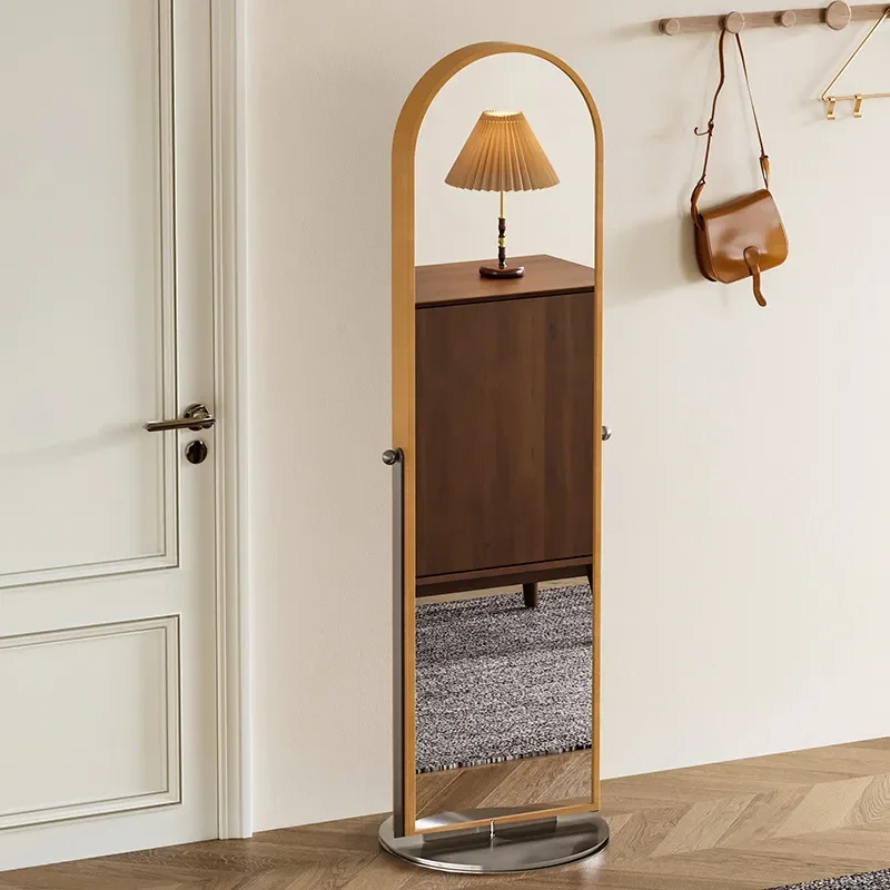 for Retro Floor Mirror Advanced Sense Mobile Rotating Full-length Mirror Multifunctional Magazine Shelf Bookshelf Stainless