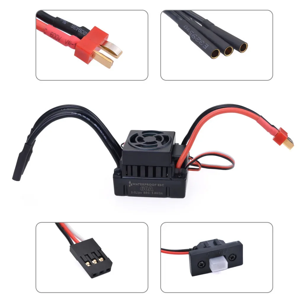 RC Car Brushless Motor ESC Kit Waterproof 3650 3100KV With 60A ESC For 1/10 1/8 Scale All Black Remote Control Car Upgrade Parts