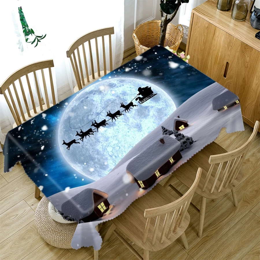 Santa Rectangle Dining Table Tablecloth Blue Christmas Eve New Year\'s Tablecloth Home Party Antifouling Decorative Accessories