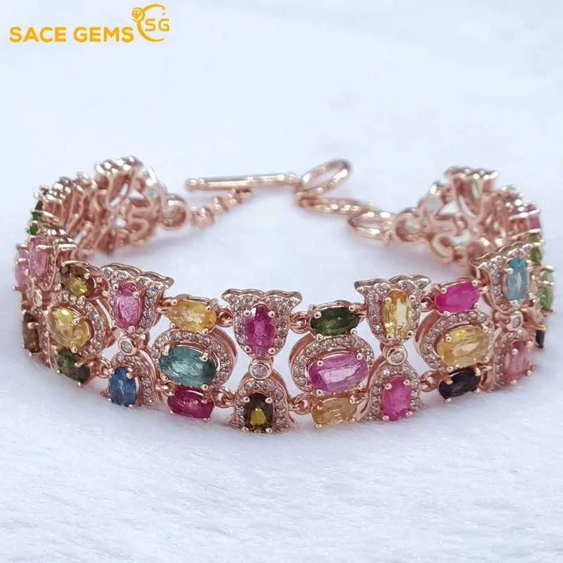 

SACE GEMS New Arrival Trend 925 Sterling Silver Tourmaline Gemstone Bracelrts for Women Engagement Cocktail Party Fine Jewelry