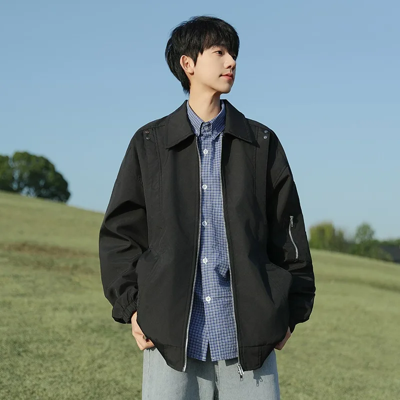 

American High Street Sle Men's Loose Fit Casual Pilot Jaet Zipper Collar Autumn Faion Versatile Outerwear