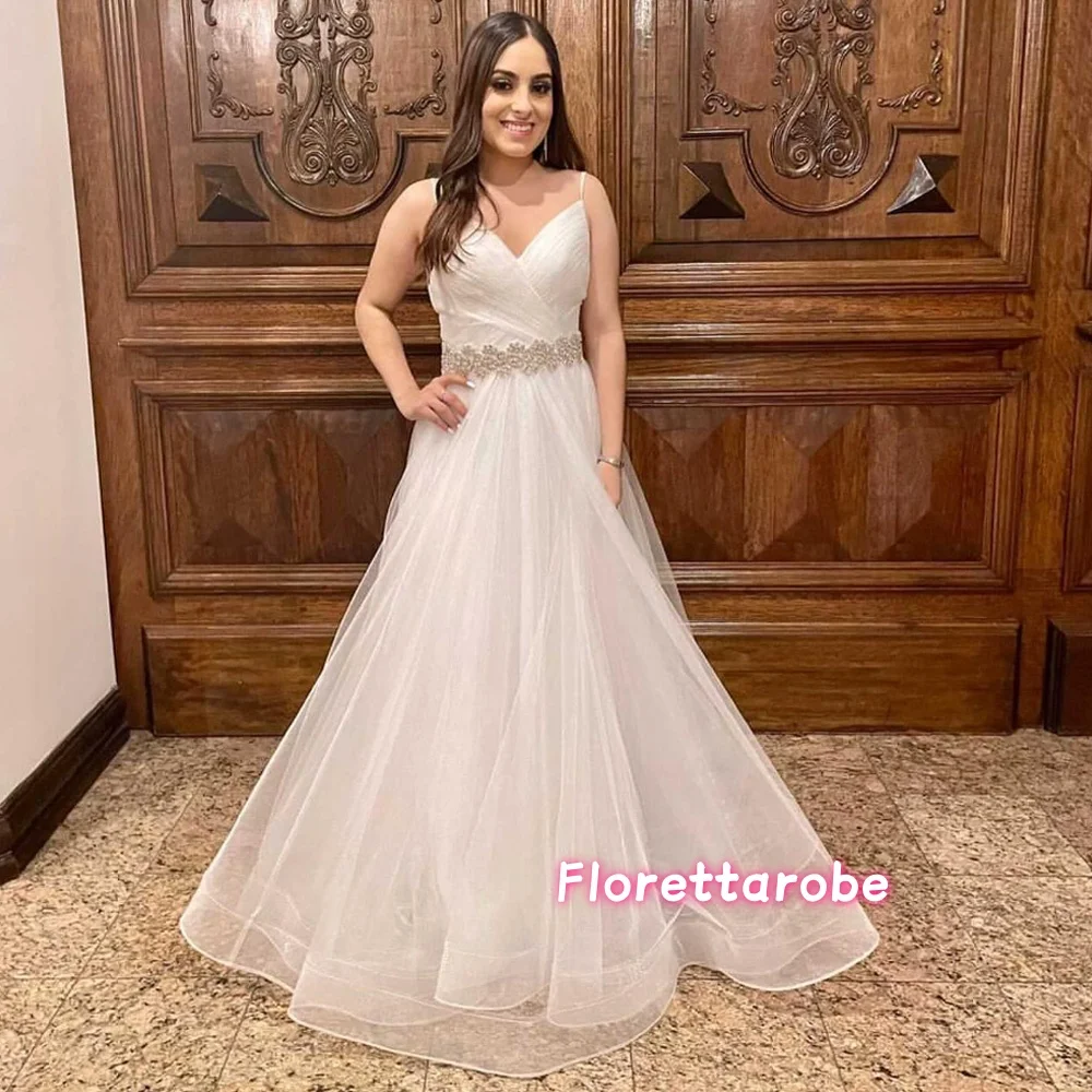 

Customized Elegant V Neck Wedding Dresses Spaghetti Straps Ruffled Organza Bridal Dress Formal Wedding Prom Gowns