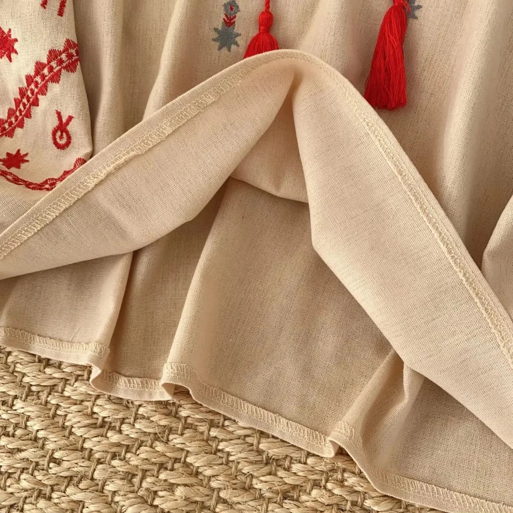 Vintage O-neck Lace-up Elegant Long Lantern Sleeves Chic Embroidered Top Bohemian Streetwear High Street Autumn Basics Clothing