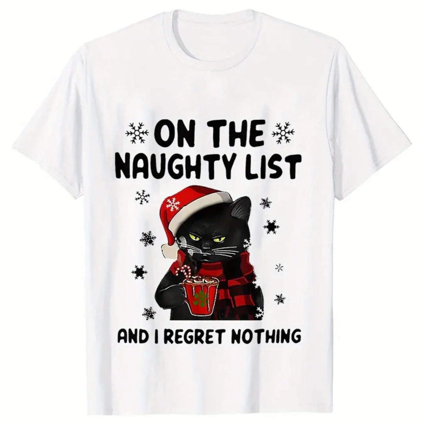 تي شيرت رجالي مضحك على القائمة المشاغب، وأنا أندم أي شيء بلايز بلاك كات عيد الميلاد بلايز عادية عيد ميلاد سعيد ملابس كاجوال #2