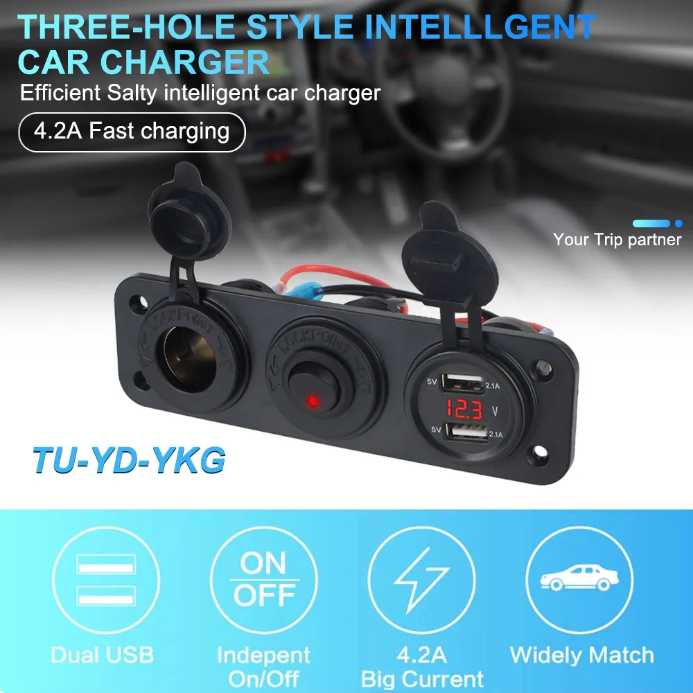 Splitter Panel with LED Voltmeter Cigarette Lighter with Toggle Switch PD Socket 12V Splitter USB Charger Socket USB C QC3.0 Car