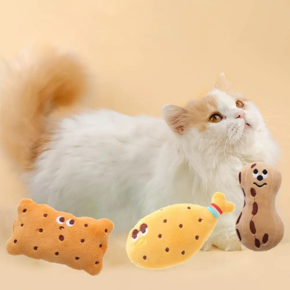 

Biscuit Peanut Shape Cat Chew Toy Bite Resistant Soft Cat Interactive Toy Plush Wear Resistant Cat Catnip Toys Cleaning