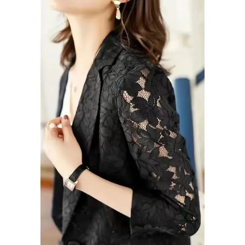 Women Jacket Lace Short Small Suit Jacket Women Wear Fashion Spring and Summer Light Cropped Sleeve  Suit Sunscreen Shirt Tide