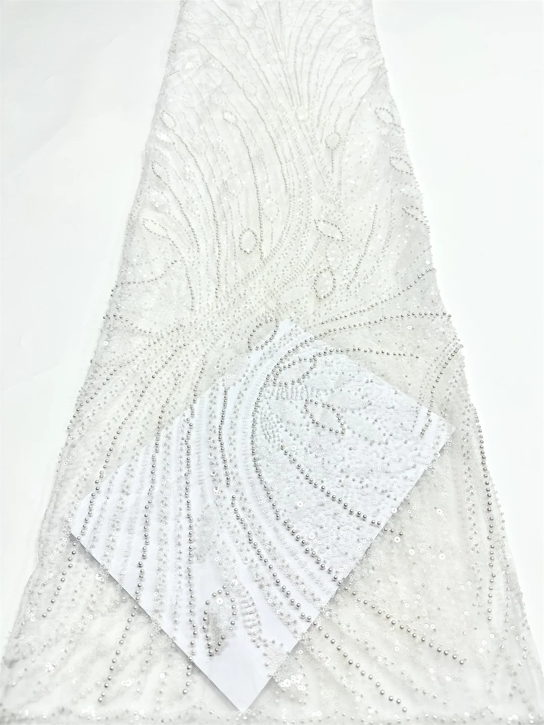 

Newest African Mesh Lace Fabric French Bridal Beaded Sequins Lace Fabric 2025 Luxury Nigerian Tulle Lace Fabric Couture Materiel