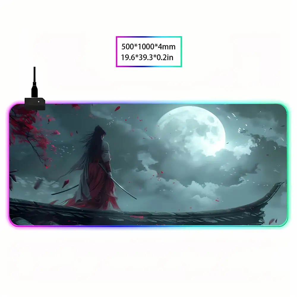 

Swordsman's Back View Animation Games Beautiful RGB Gaming Mouse Pad HD Gamer Large LED Light XXL MousePads pad Non-slip Decor