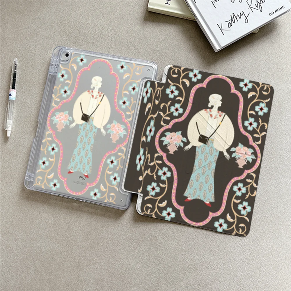 Japanese Floral Girl New Tablet Case For iPad Pro 11 12.9in 13 M4 9.7 10.2 5/6th 7/8/9 10 11th MINI 6 7 Air 5 6 7 Trifold Case