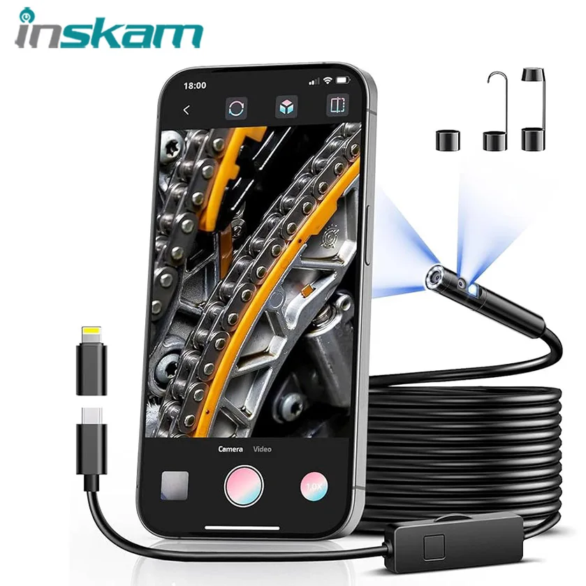 

HD 1080P Endoscope Camera For IOS Android Dual Lens Waterproof Inspection Sewer Borescope Camera for Car Engine Semi-Rigid Cable