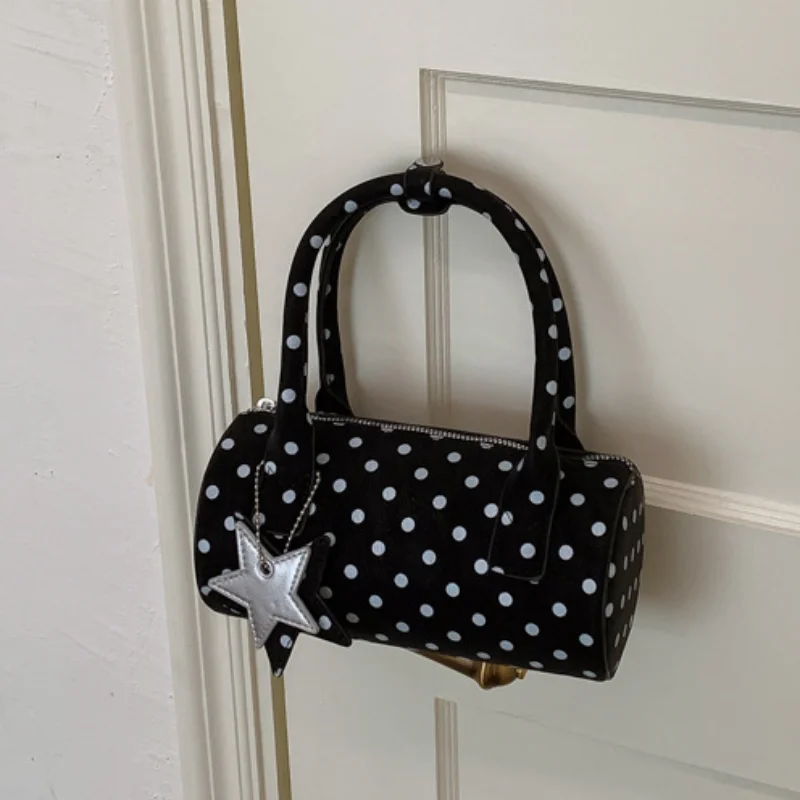 

Популярная корейская сумка через плечо в горошек с подвеской-звездой, мини-сумка Boston с молнией, полосатой подкладкой, женская сумка-кроссбоди в 5 цветах