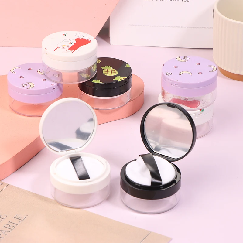 50g Refillable Plastic Loose Powder Jar With Makeup Puff&Mirror Empty Loose Powder Box DIY Portable Cosmetic Sample Pot