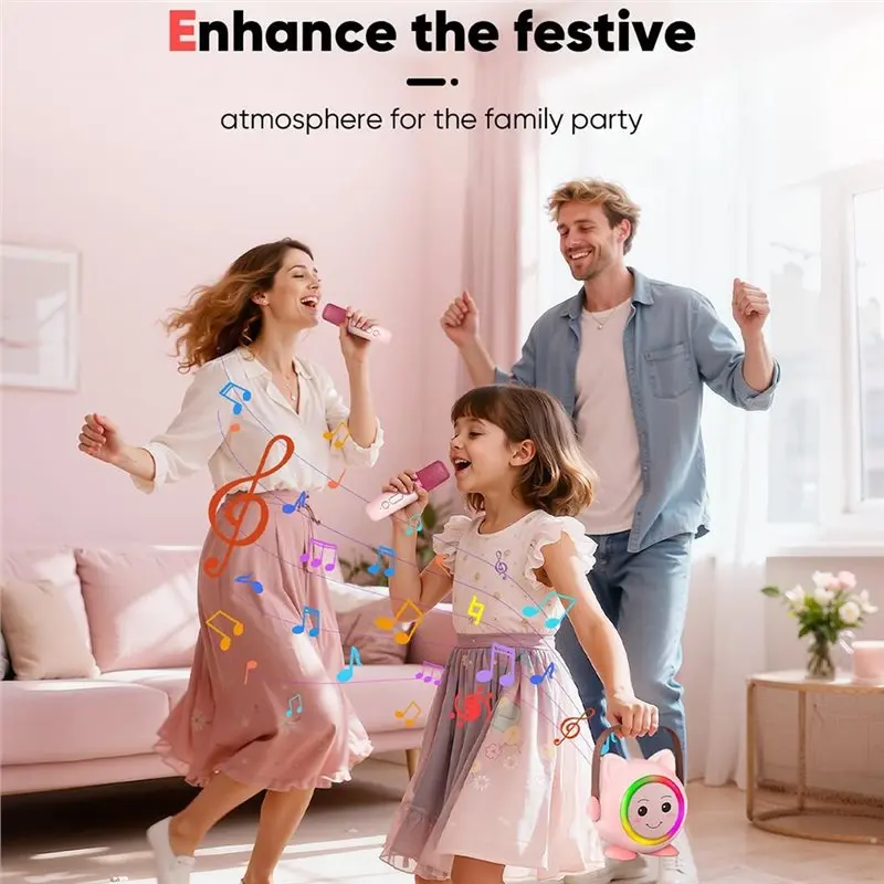 Mini Karaoke Machine For Kids, Portable Karaoke Microphone System With 2 Wireless Microphone Birthday Gifts