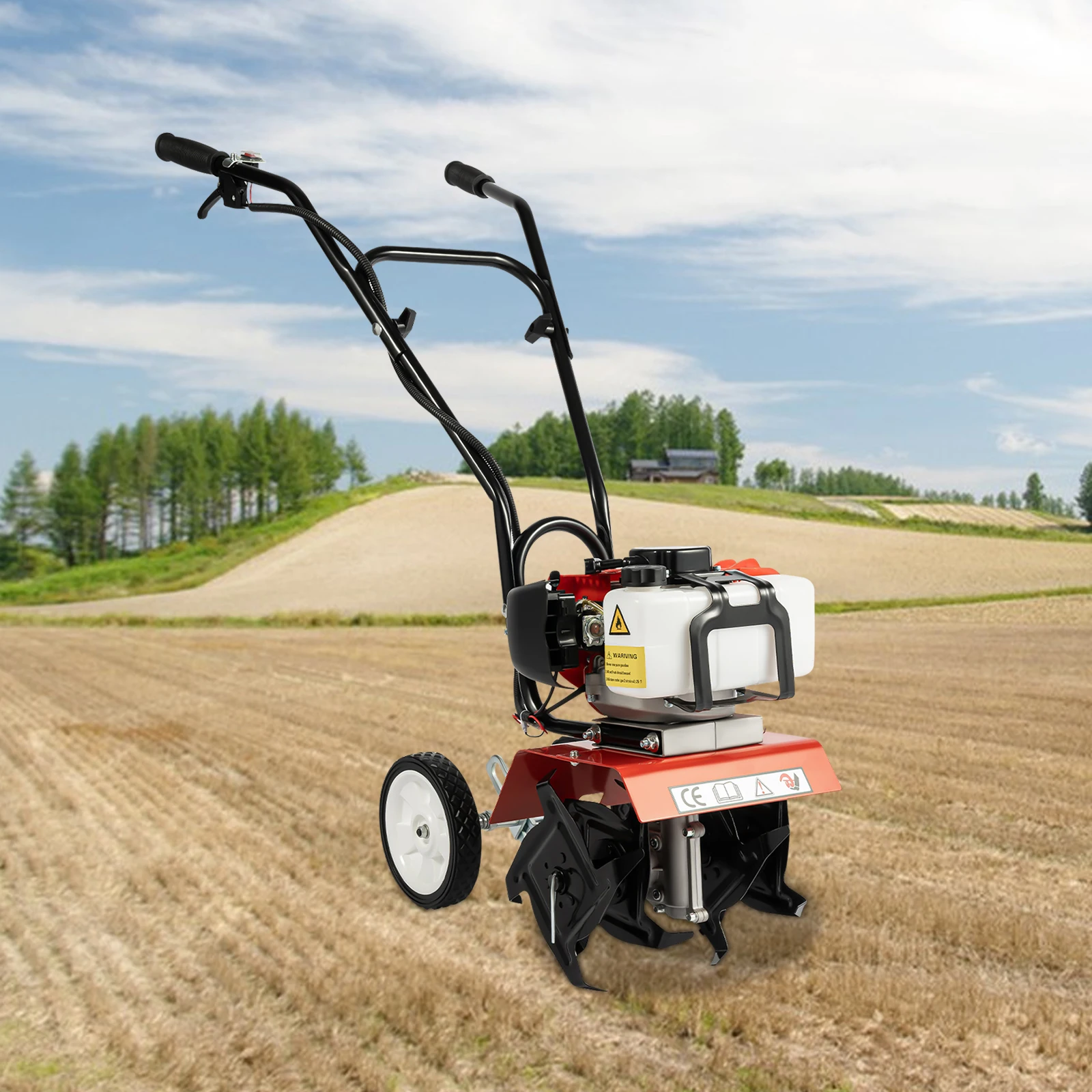 52CC 2-Stroke Gasoline Powered Garden Tiller, 1.7KW Petrol Engine Cultivator Rotovator for Trenching, Soil Tillage, Loosening