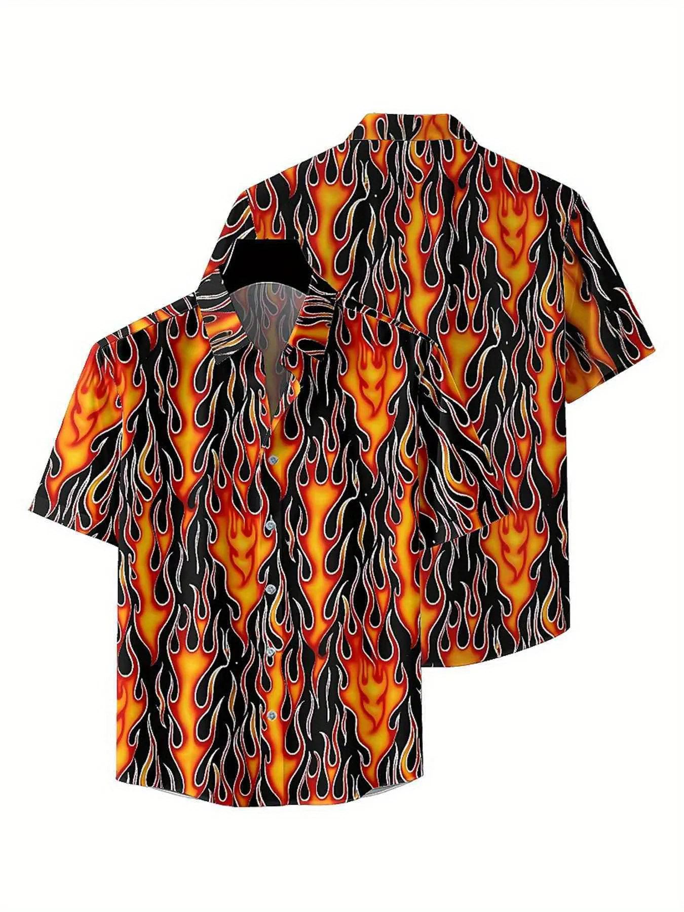 Men's Plus Size Hawaiian Shirts Flame Heart pattern, Unisex Aloha Shirts,New in Summer Tops Tee,streetwear