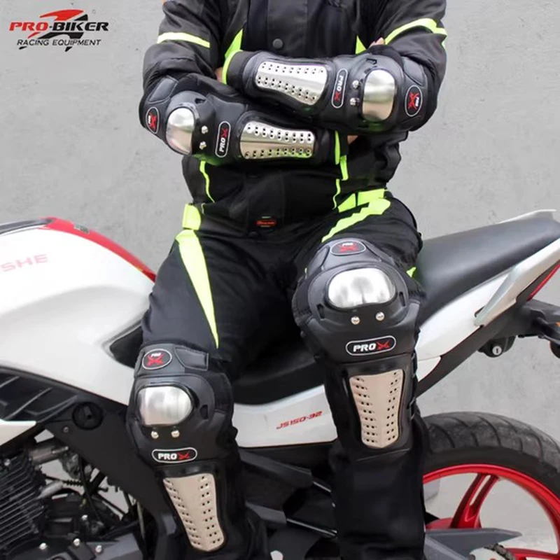 

Stainless Steel Motorcycle Knee Pad Moto Elbow Knee Pads Motocross Racing Protective Gear Protector Guard kit Men Women 4pcs/set