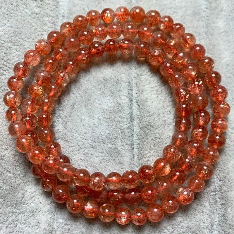 

Natural Gold Sunstone Golden Strawberry Quartz Three Rings Multi-Wrap Bracelet Sands Ice-like Crystal