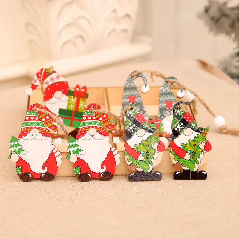 12PCS Christmas Wooden Pendant Snowman Xmas Tree Hanging Decora Chrisma Kids Gift Navidad New Year Party Ornament