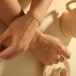 Stainless Steel Gold Color Bracelets Personality Design Beaded Finger Chain Minimalist Bracelet For Women Jewelry Friend Gifts