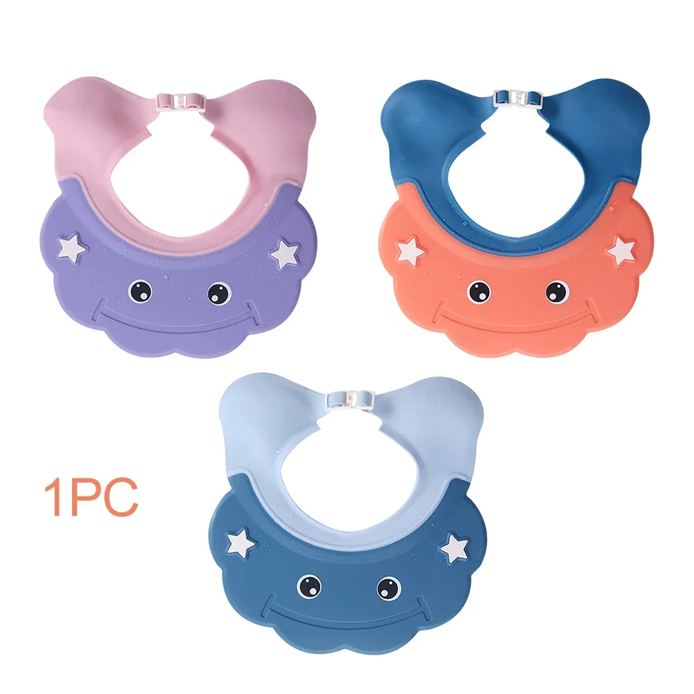 Baby Shower Cap Silicone Adjustable Head Circumference Lightweight Eyes Face Washing Hair Ear Protection Soft Bath Visor Hat