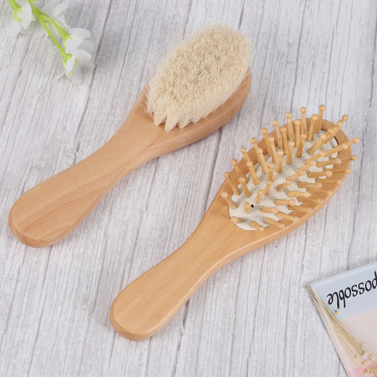 

Набор детских щеток из органического дерева, 2 шт., мягкая шерстяная щетка для шампуня для шампуня для новорожденных, чистка волос и здорового блеска