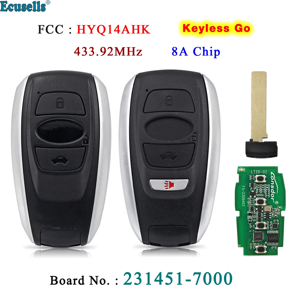 Ecusells Smart Keyless Go Remote Key FSK 433.92MHz 8A Chip for Subaru Legacy Outback Forester Impreza 231451-7000 HYQ14AHK