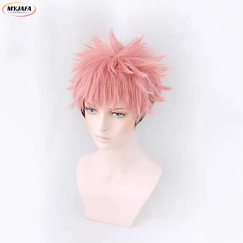 Ryomen Sukuna Cosplay Anime Yuji Itadori Corto Rosa Nero Resistente al calore Capelli sintetici Parrucche per giochi di ruolo di Halloween x;3,v'6.f;9,