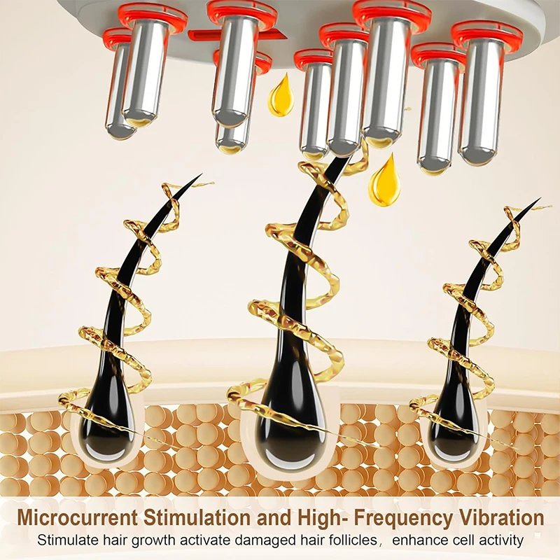 النمو المحمولة رئيس مدلك الكهربائية الاهتزاز تدليك مشط الضوء الأحمر مايكرو الحالي جوهر النفط قضيب تعزيز الشعر