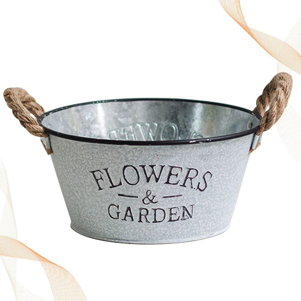 1pc Iron Flower Tin Plant Pail Gardening Container Vintage Style Gardening Bucket Metal Bucket Garden Tool Planter