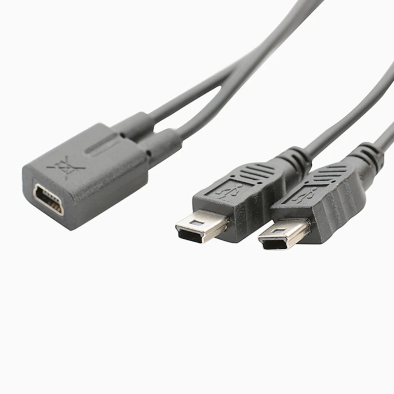 USB 2.0 Mini 5-Pin Female to Male 1 to 2 Y Splitter Cable Converter High Speed Charging Cable Cord