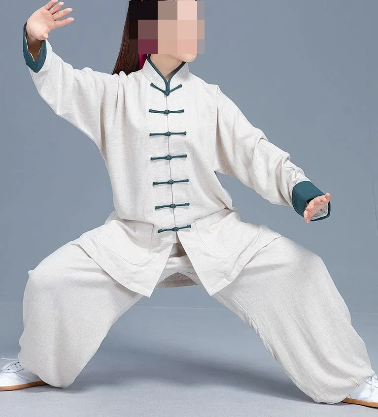 Unisex คุณภาพสูงฤดูใบไม้ร่วงและฤดูใบไม้ผลิสีเขียว/สีเทาศิลปะการต่อสู้ Kung Fu ชุด Qigong Wushu ชุด Tai Chi taijiquan เสื้อผ้า