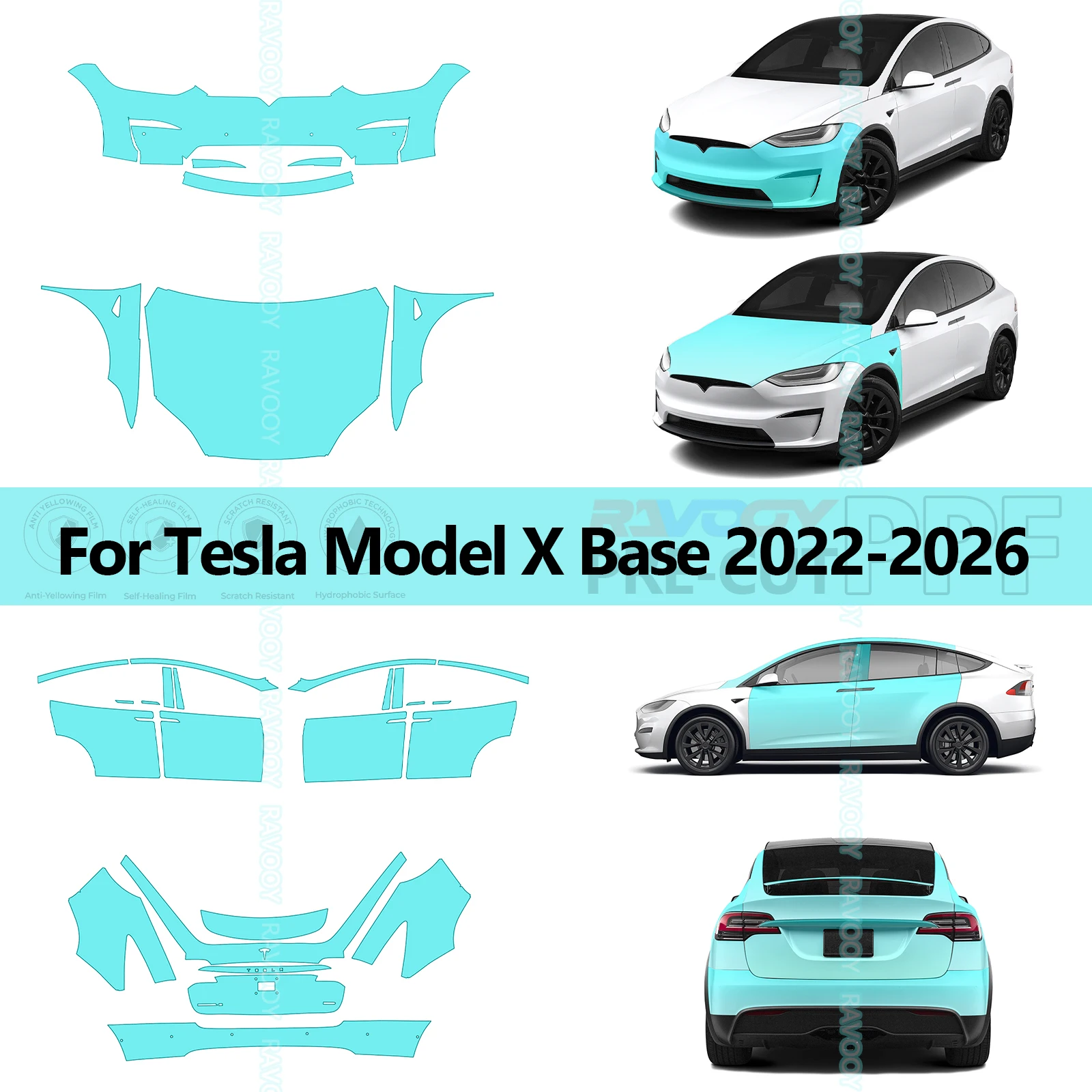 

Для Tesla Model X Base 2022-2026 8,5 мил предварительно вырезанный PPF полная защита автомобильной краски ТПУ PPF пленка прозрачный бюстгальтер фары
